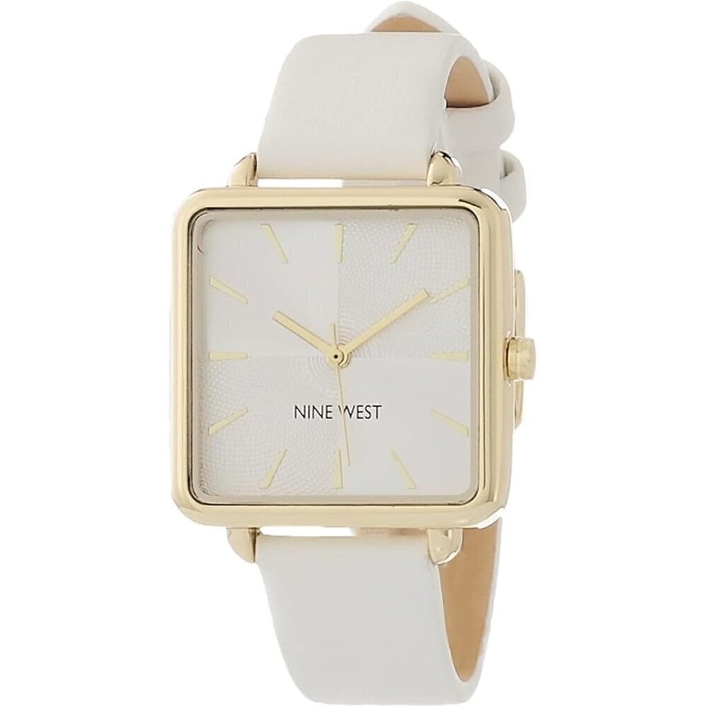 🆕Nine West Strap Watch Women White Mineral Crystal Lens Textured Dial Watch